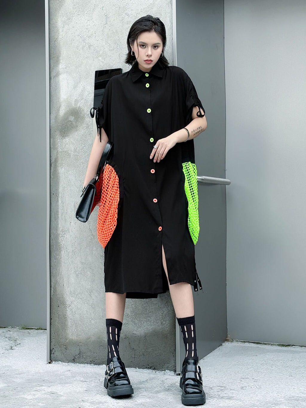 neon patch shirt dress