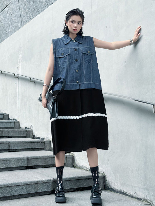 Scarf tie blouse and denim pants series 