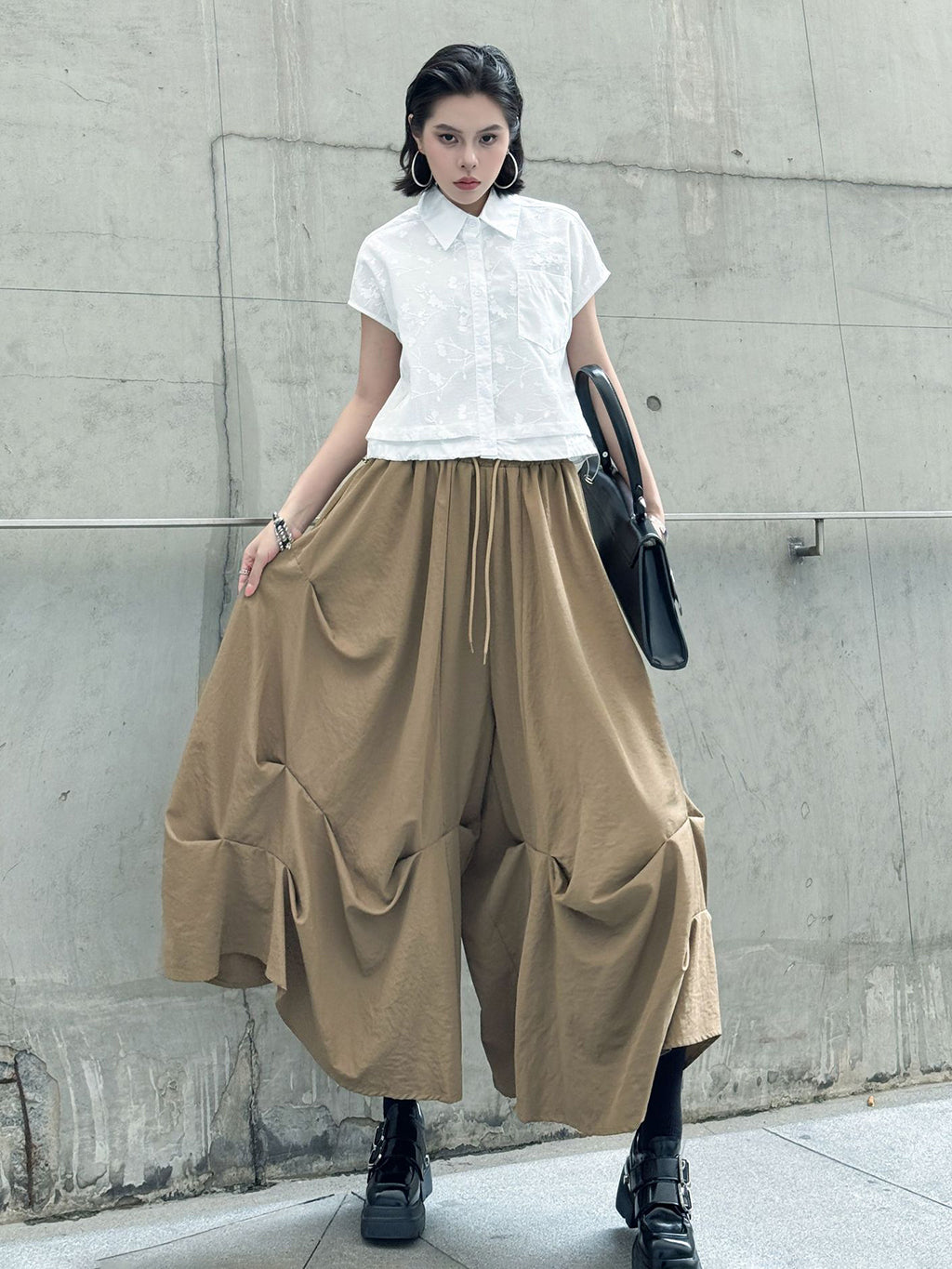 Gathered design wide pants 