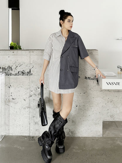 Half combination tailored shirt dress 