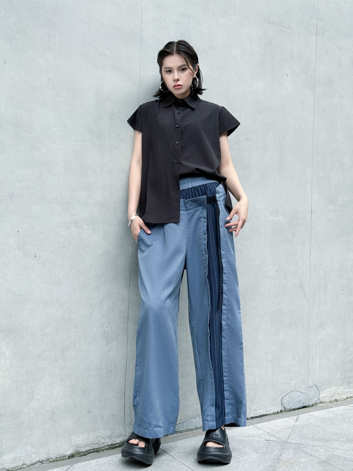 Scarf tie blouse and denim pants series 