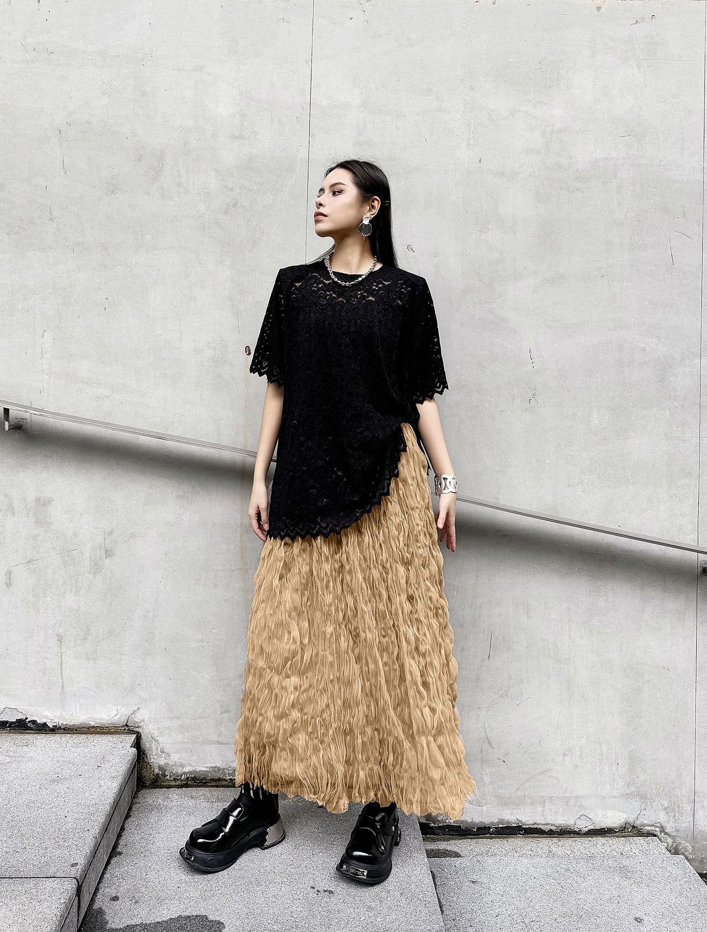 Scarf tie blouse and denim pants series 