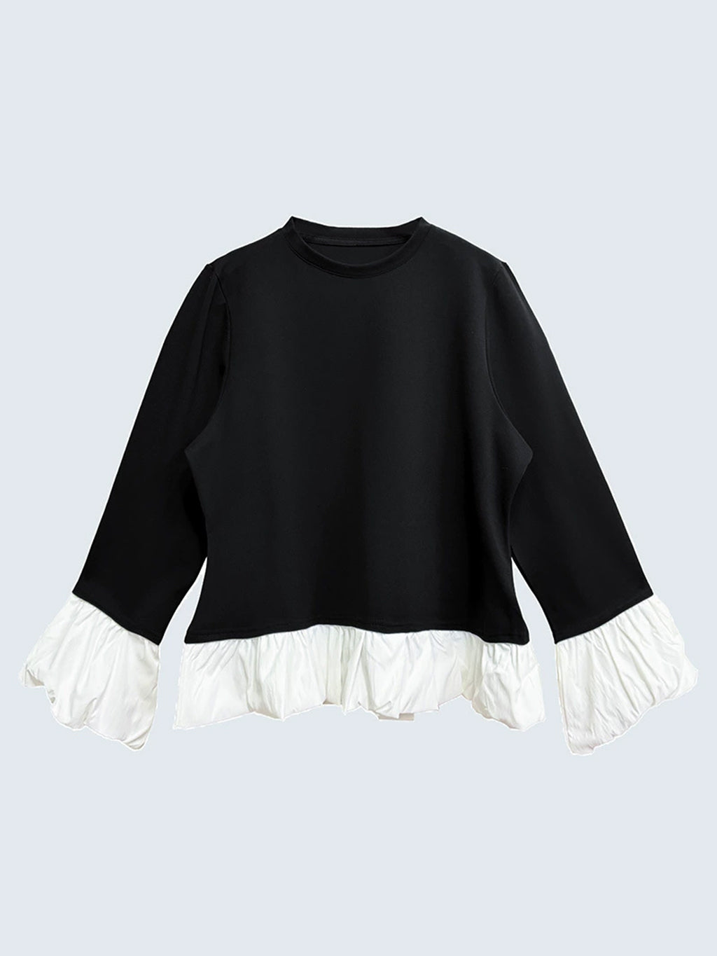 Frilled hem and cuff two-tone top 