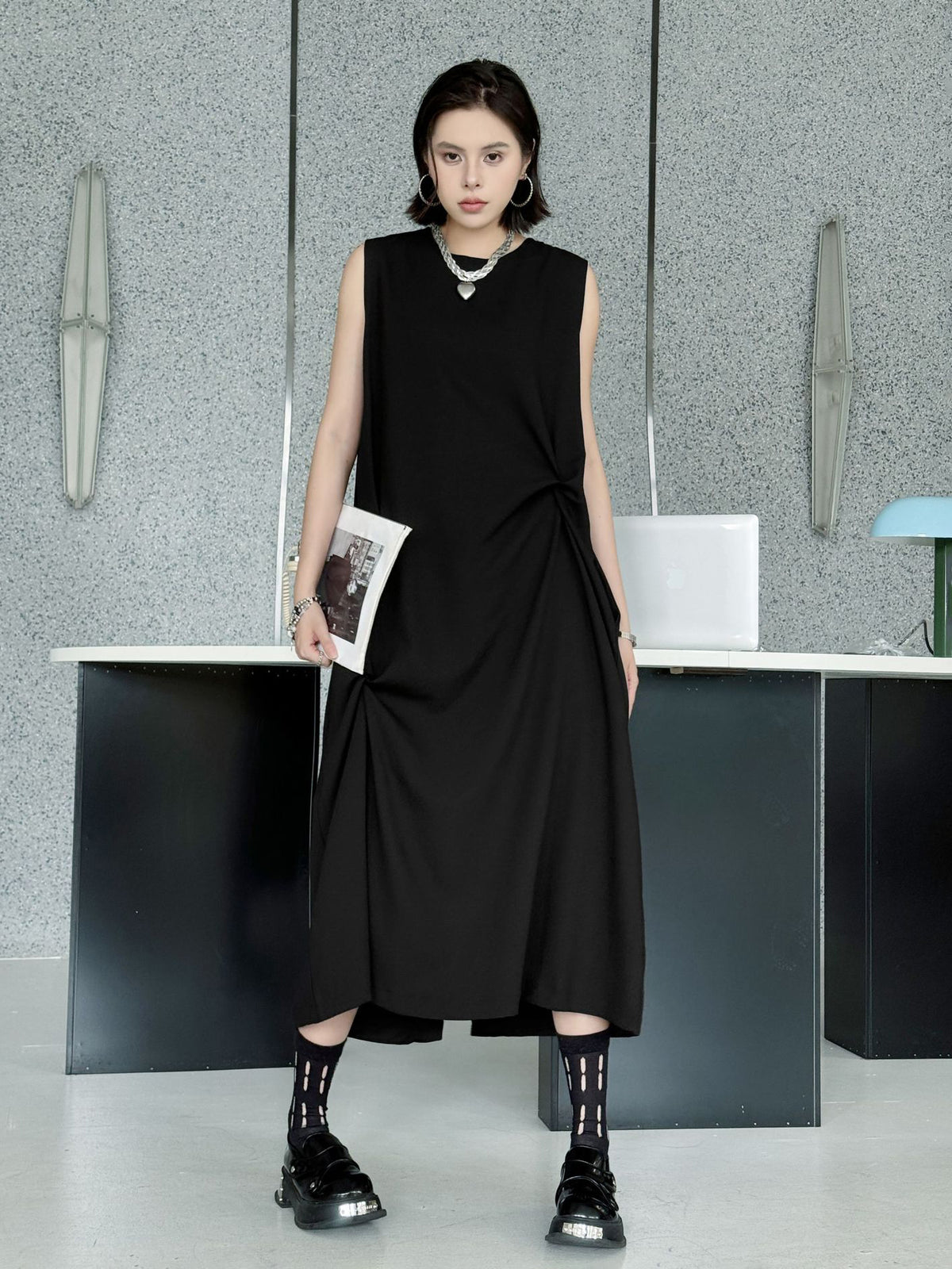 Draped sleeveless dress 