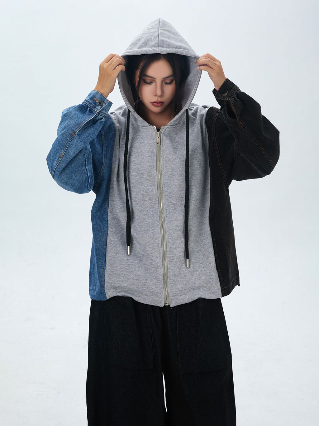 Washed Denim Docking Hoodie 