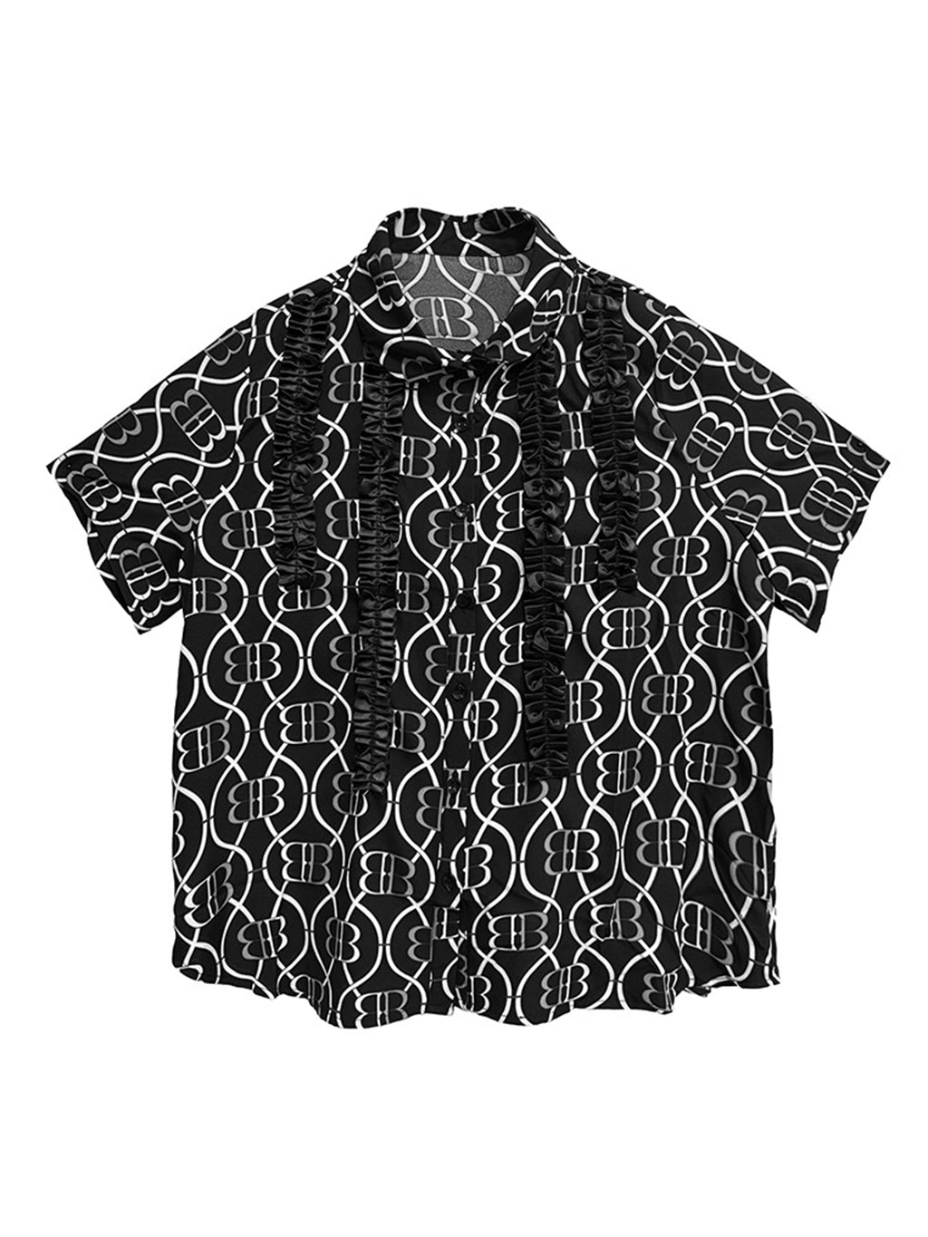 Logo pattern ruffle blouse 