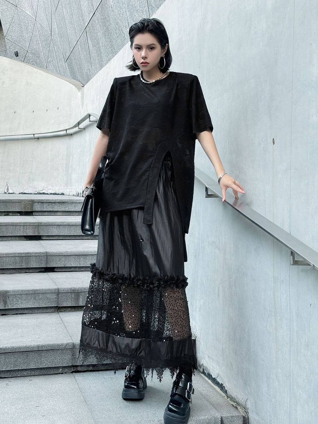 Floral lace side drape top 
