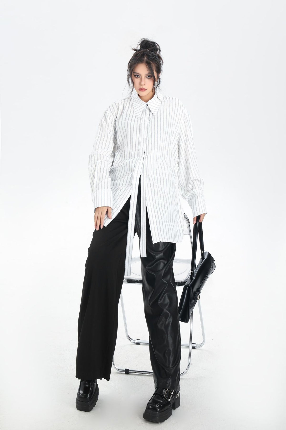 Scarf tie blouse and denim pants series 