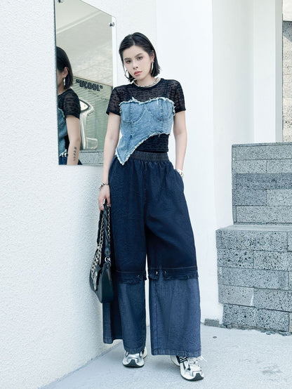 Scarf tie blouse and denim pants series 