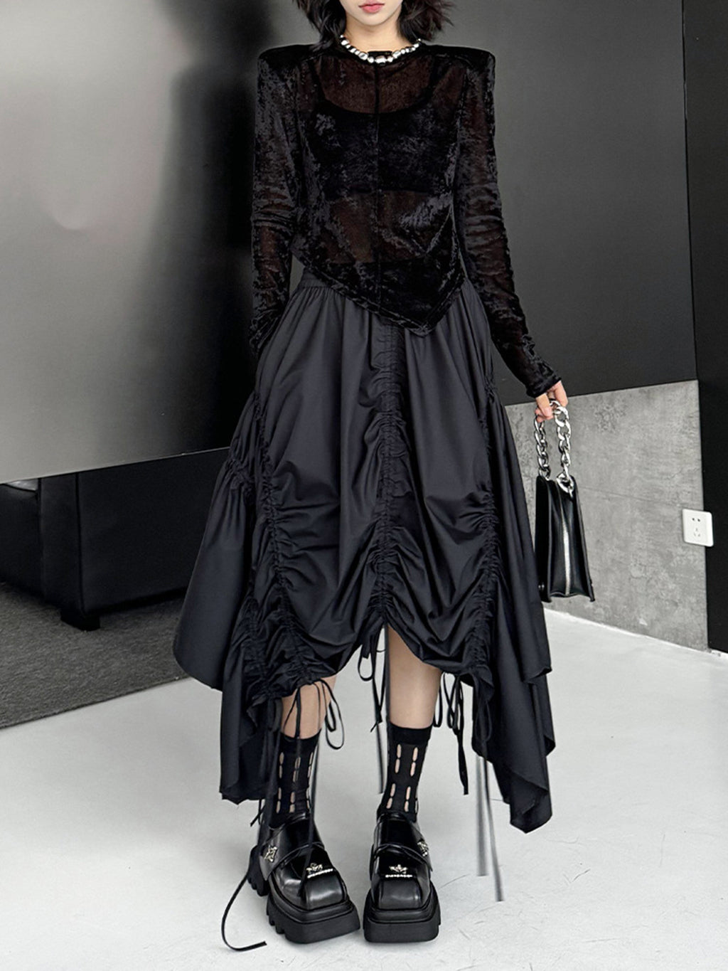 Drawstring draped skirt