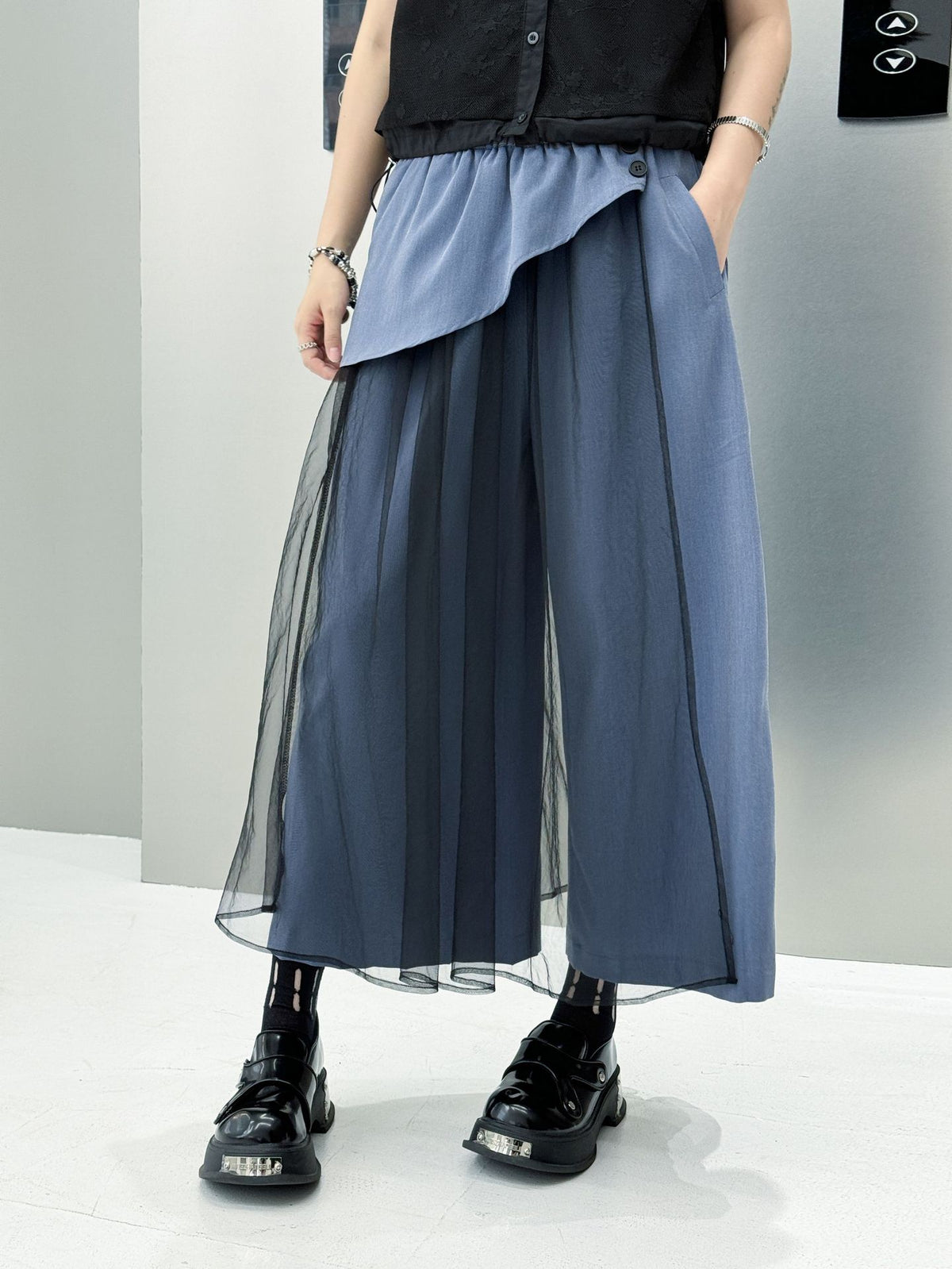 Tulle layered wide pants 