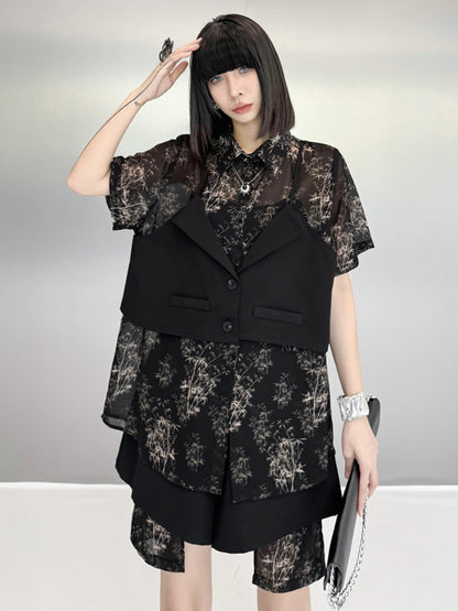 Scarf tie blouse and denim pants series 