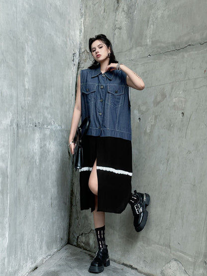 Scarf tie blouse and denim pants series 