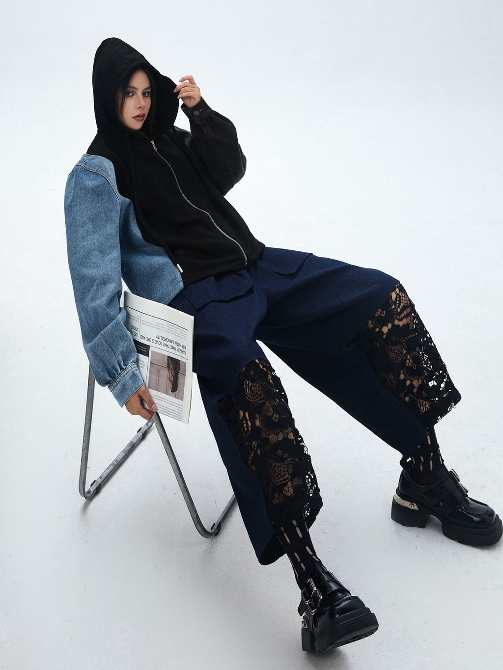 Washed Denim Docking Hoodie 