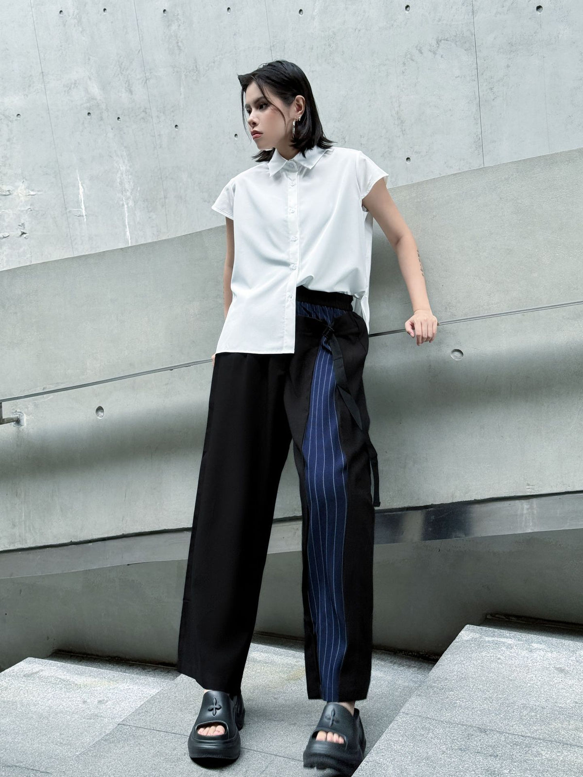 Scarf tie blouse and denim pants series 