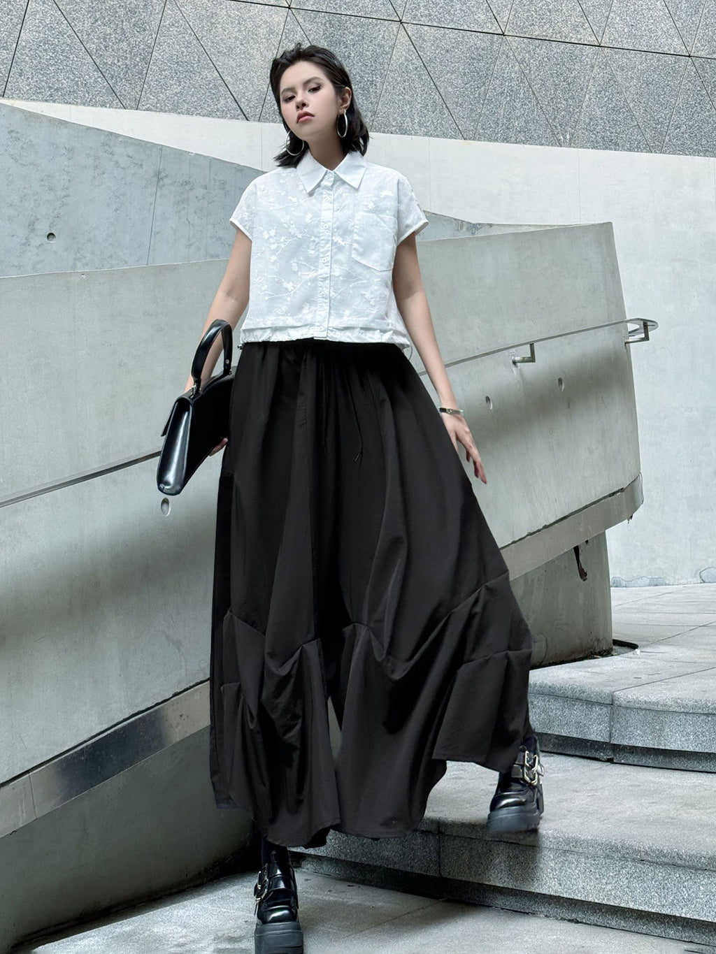 Gathered design wide pants 