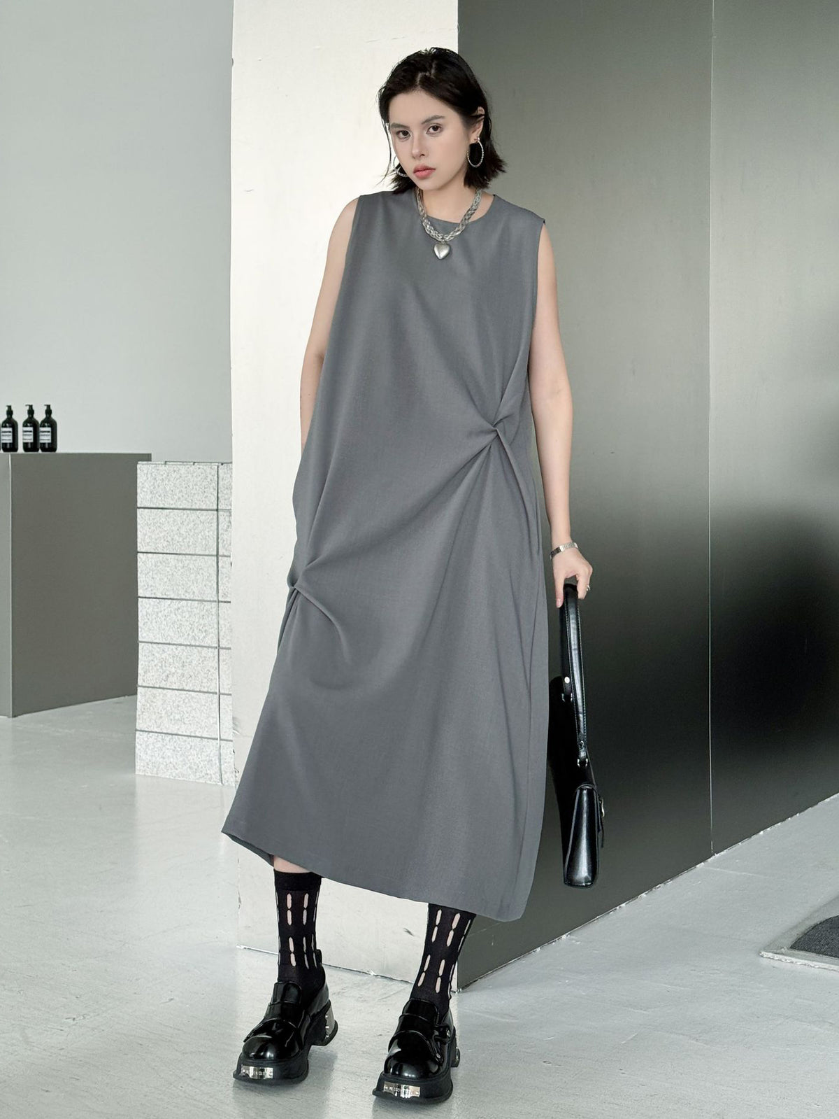 Draped sleeveless dress 