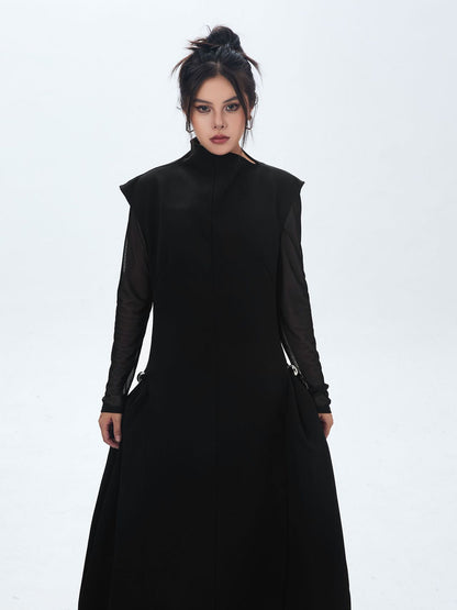 High neck long flared dress 