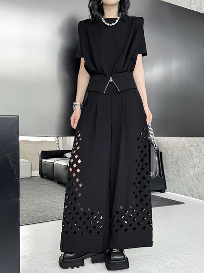 Punched wide pants 
