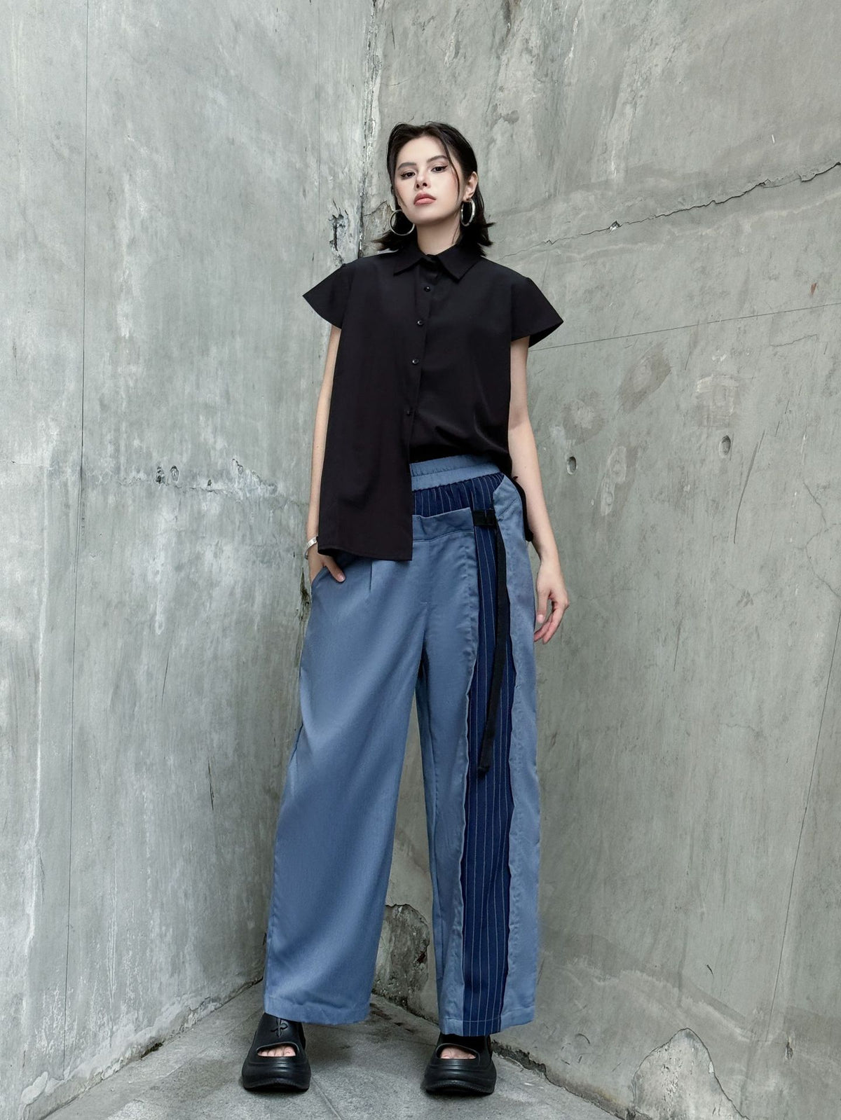 Scarf tie blouse and denim pants series 