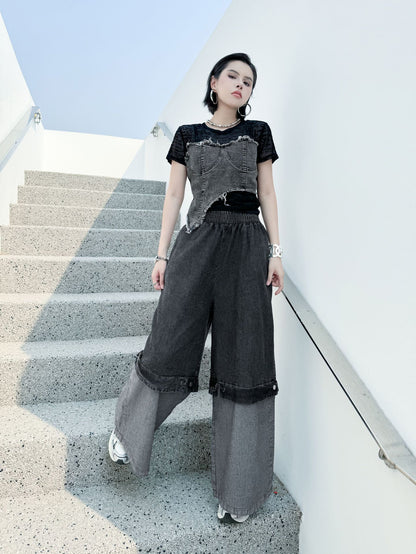 Scarf tie blouse and denim pants series 