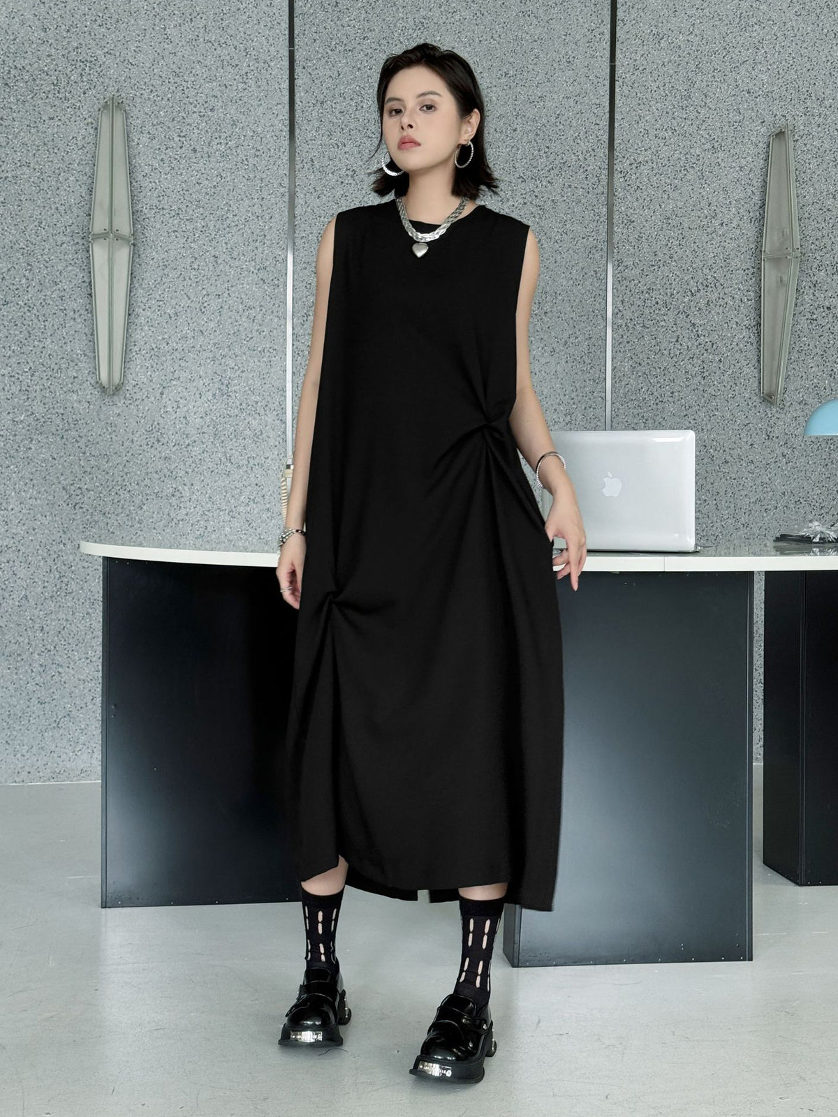 Draped sleeveless dress 