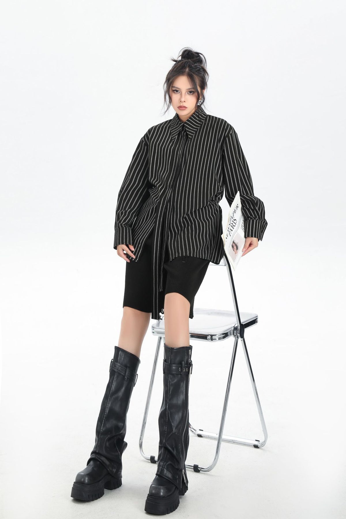 Scarf tie blouse and denim pants series 