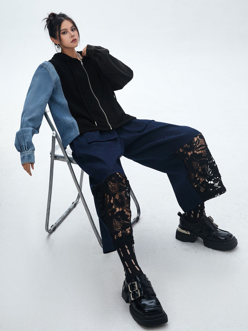 Washed Denim Docking Hoodie 