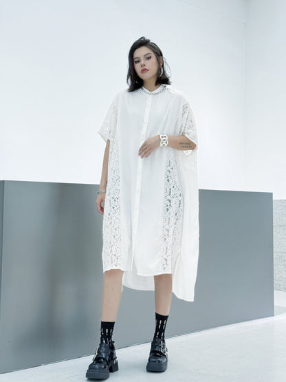 Lace slit shirt dress 