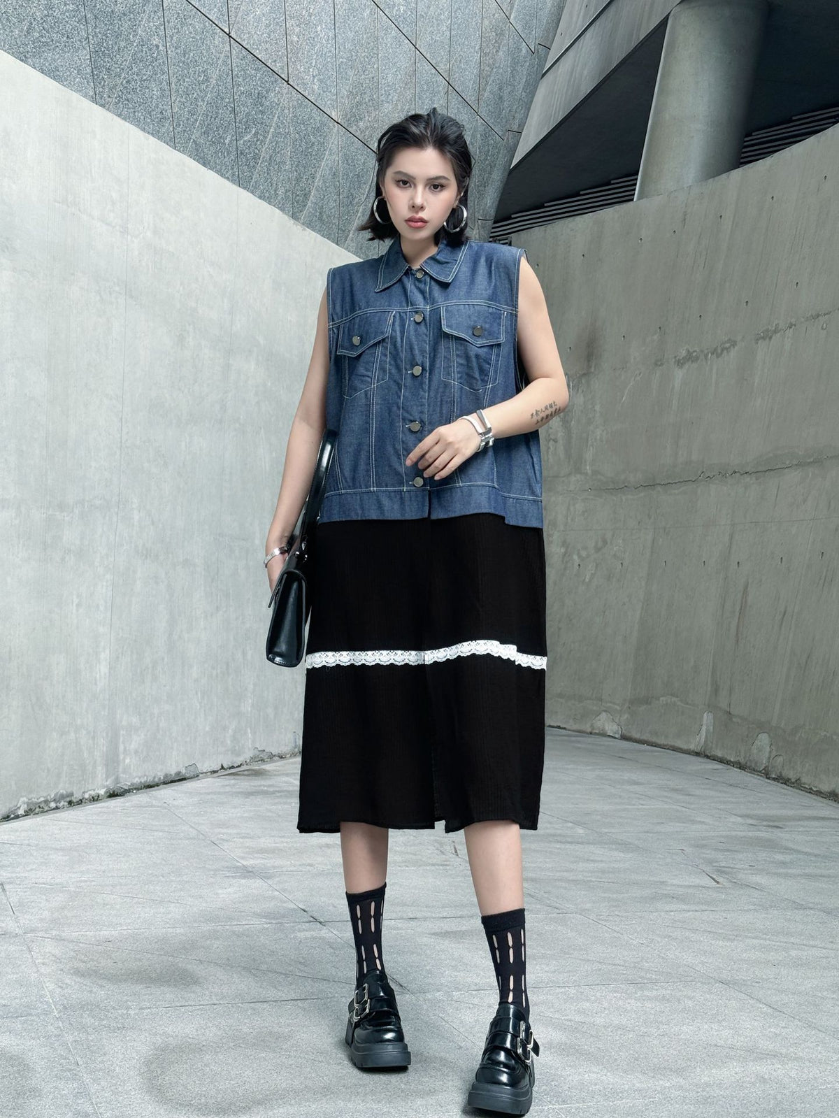 Scarf tie blouse and denim pants series 
