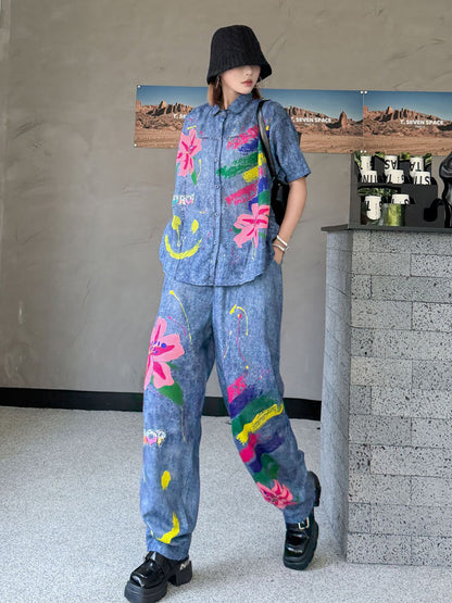 ペイントフラワーシャツ＆パンツ