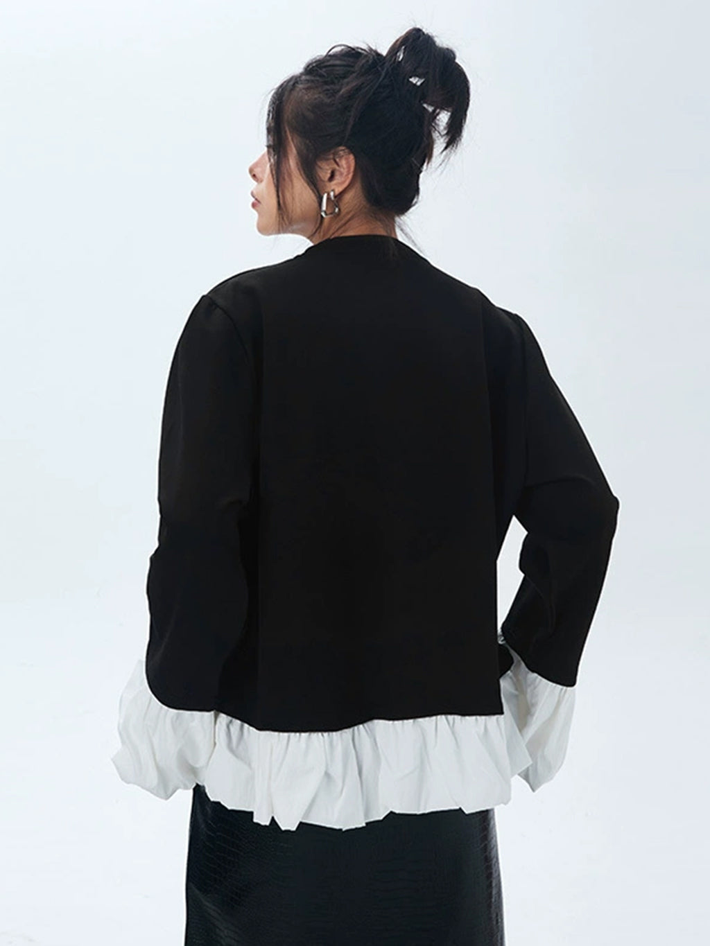 Frilled hem and cuff two-tone top 