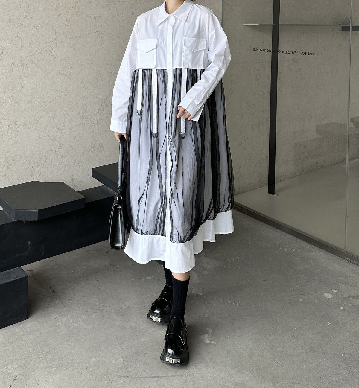 Scarf tie blouse and denim pants series 