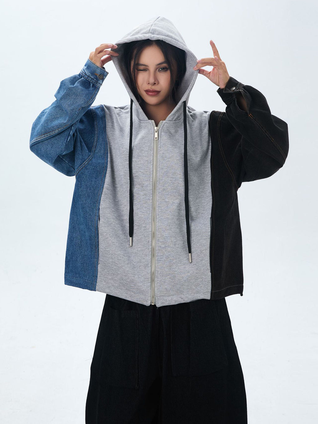 Washed Denim Docking Hoodie 