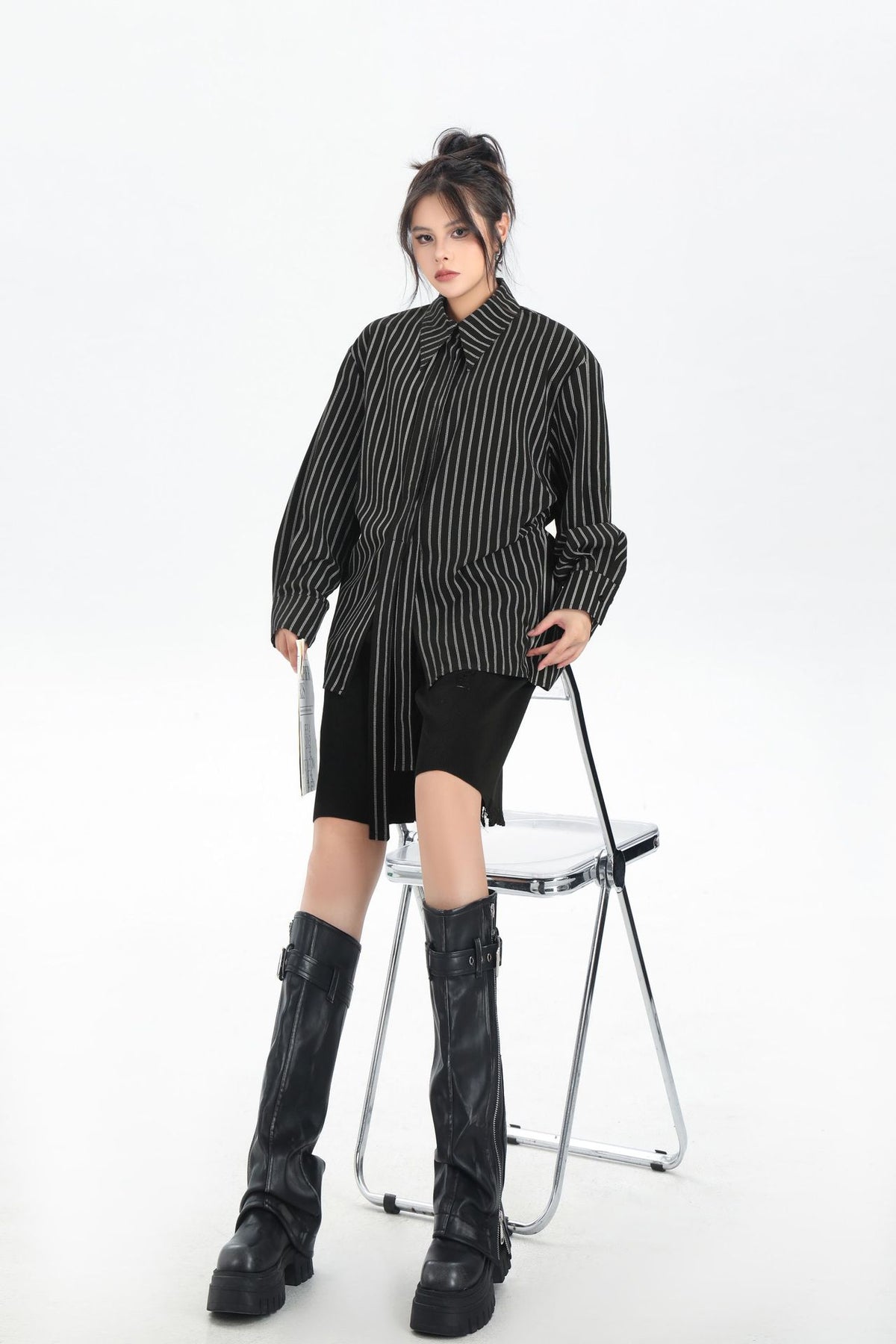 Scarf tie blouse and denim pants series 