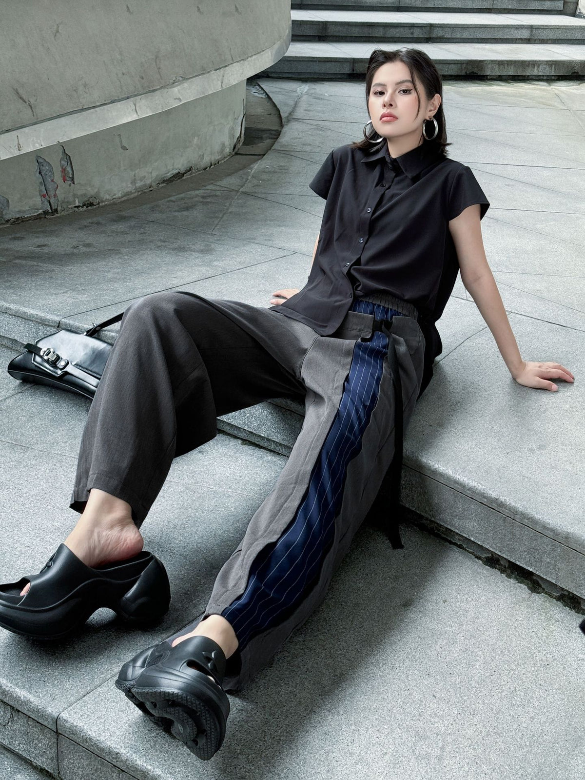 Scarf tie blouse and denim pants series 