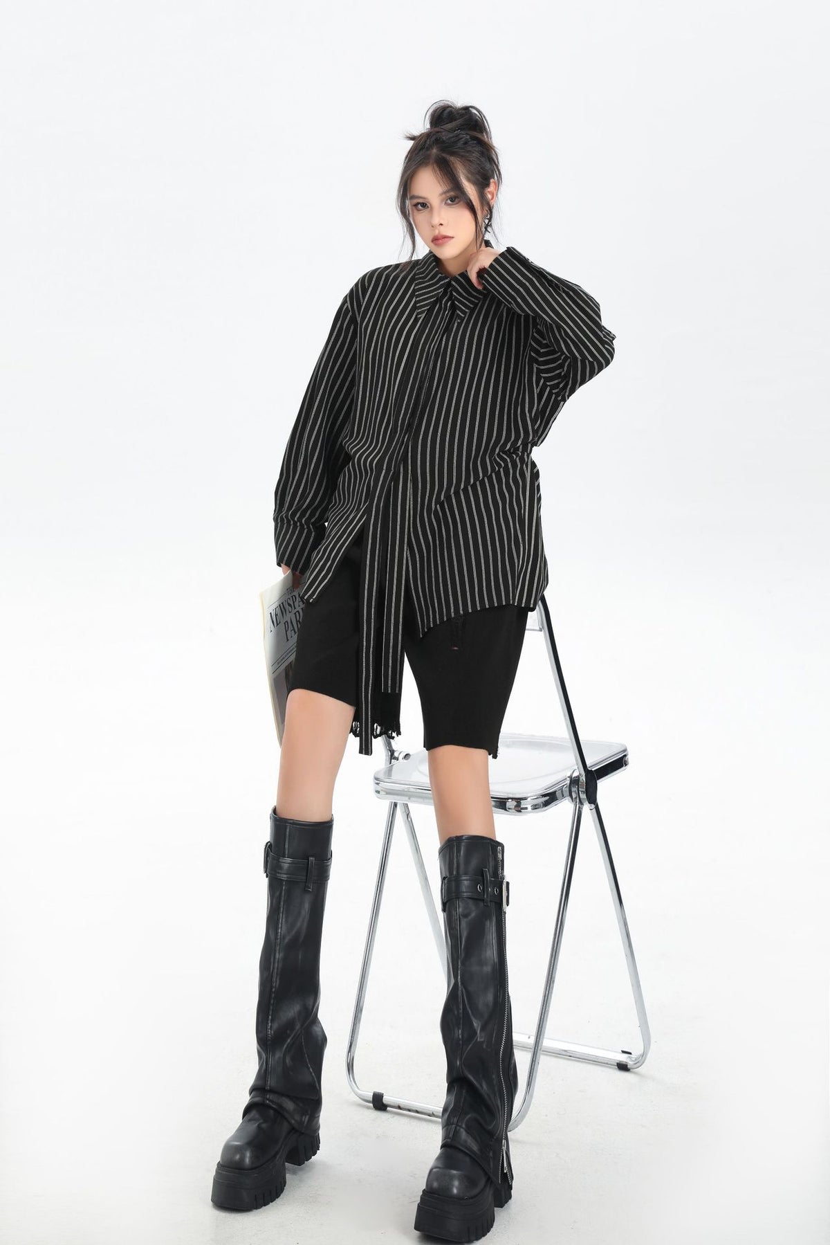 Scarf tie blouse and denim pants series 