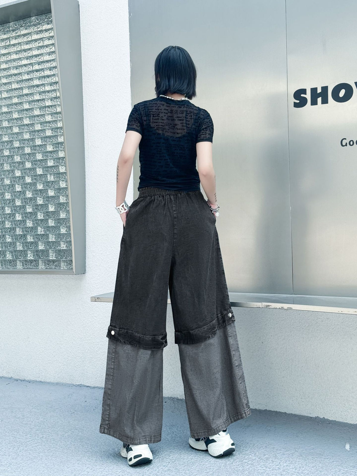 Scarf tie blouse and denim pants series 