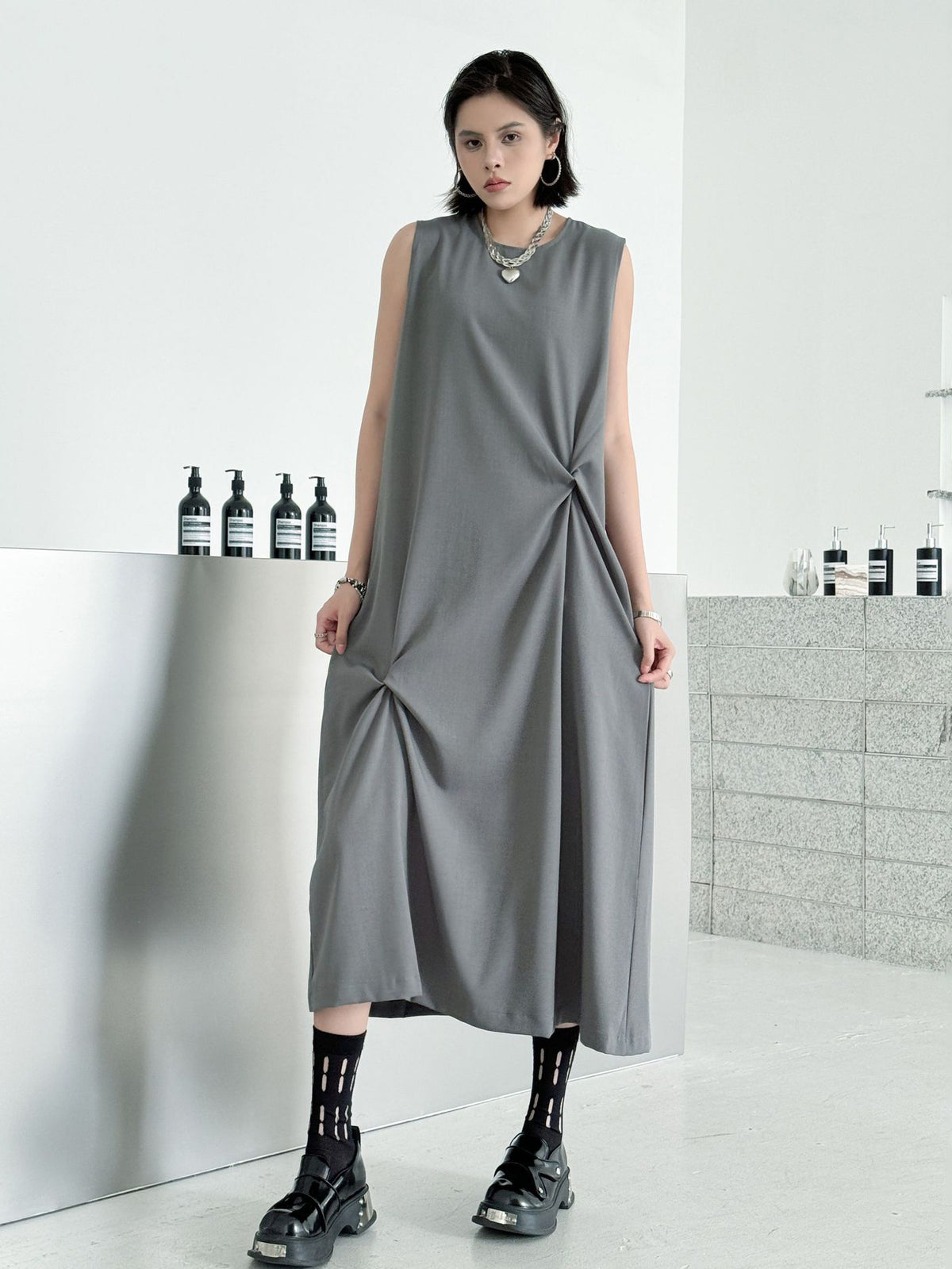 Draped sleeveless dress 