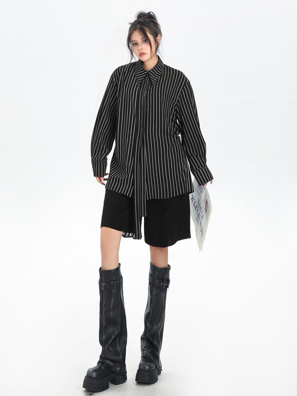 Scarf tie blouse and denim pants series 