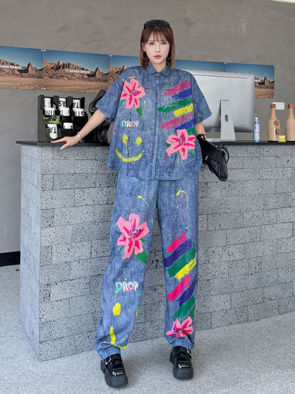ペイントフラワーシャツ＆パンツ