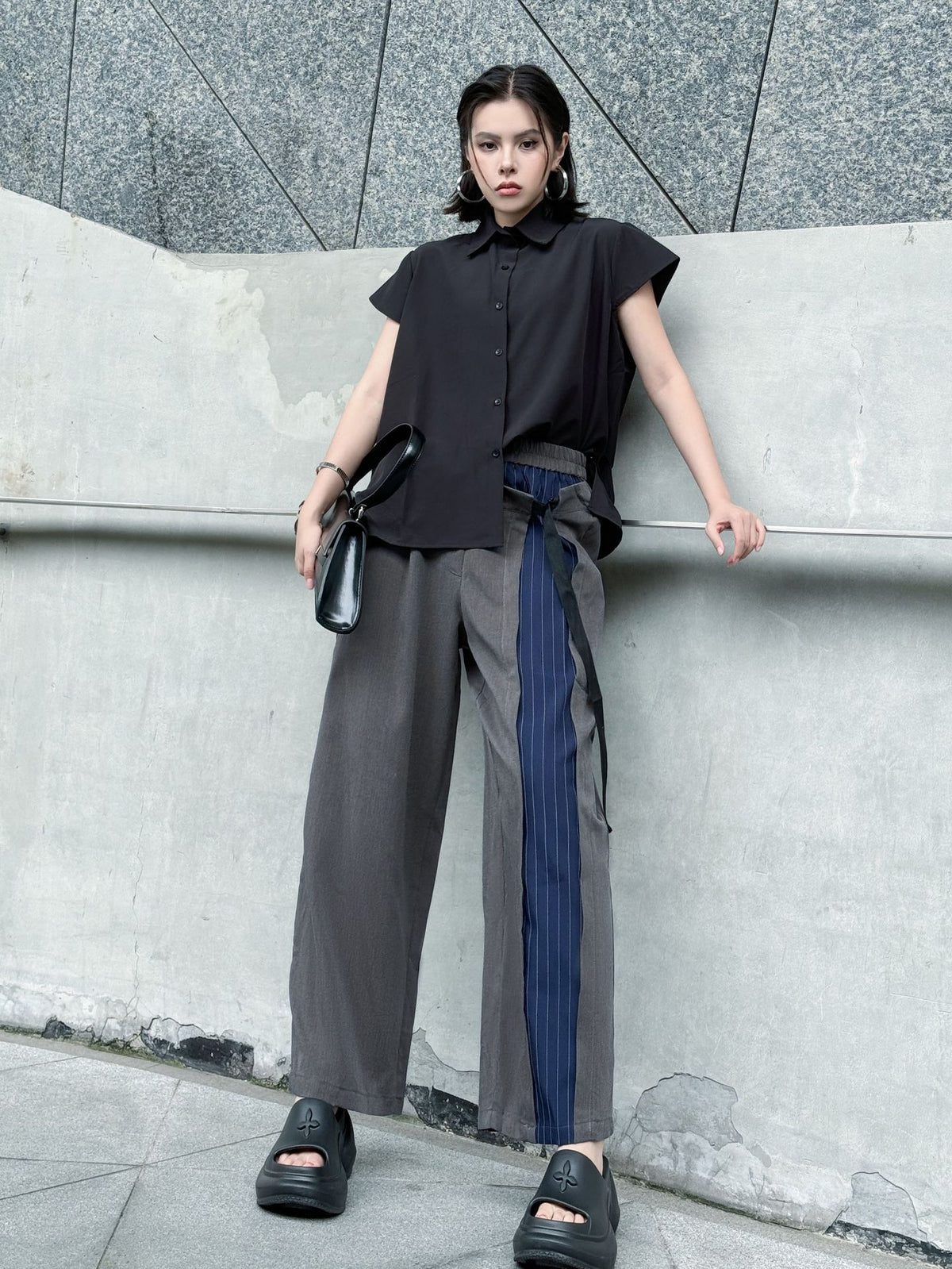 Scarf tie blouse and denim pants series 
