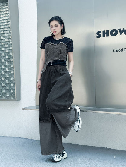 Scarf tie blouse and denim pants series 
