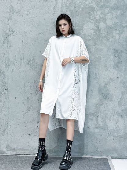 Lace slit shirt dress 