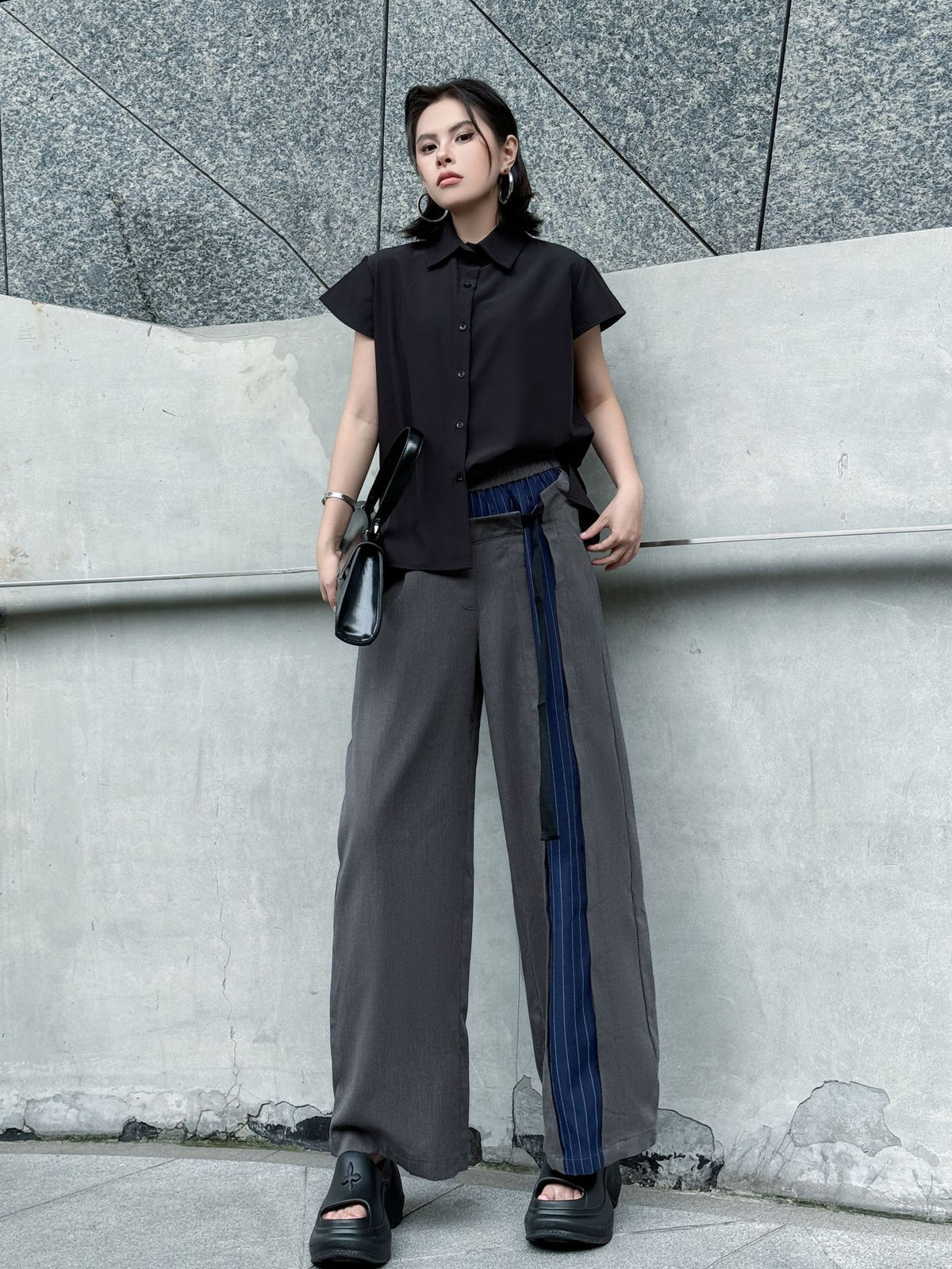 Scarf tie blouse and denim pants series 