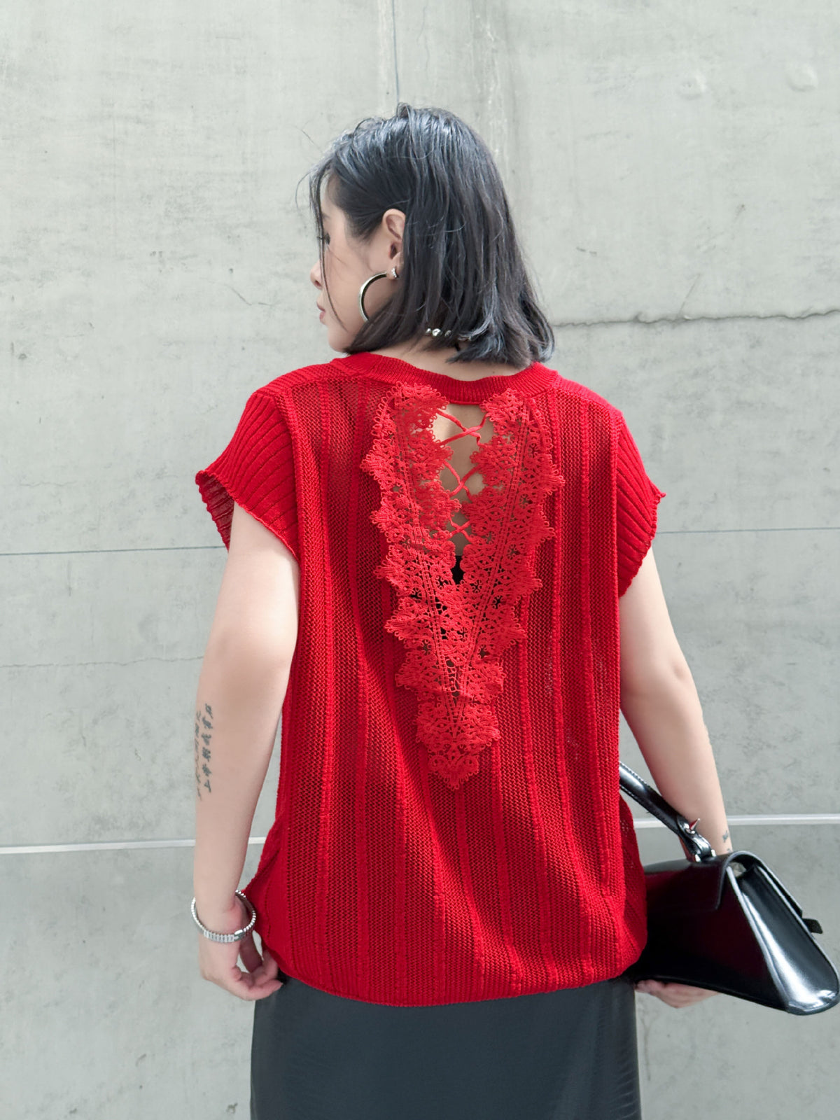 Back lace-up knit top 