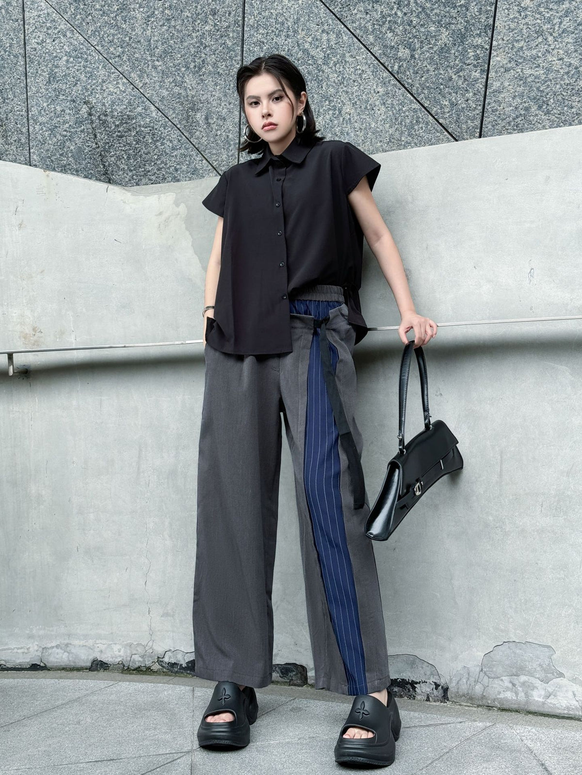 Scarf tie blouse and denim pants series 