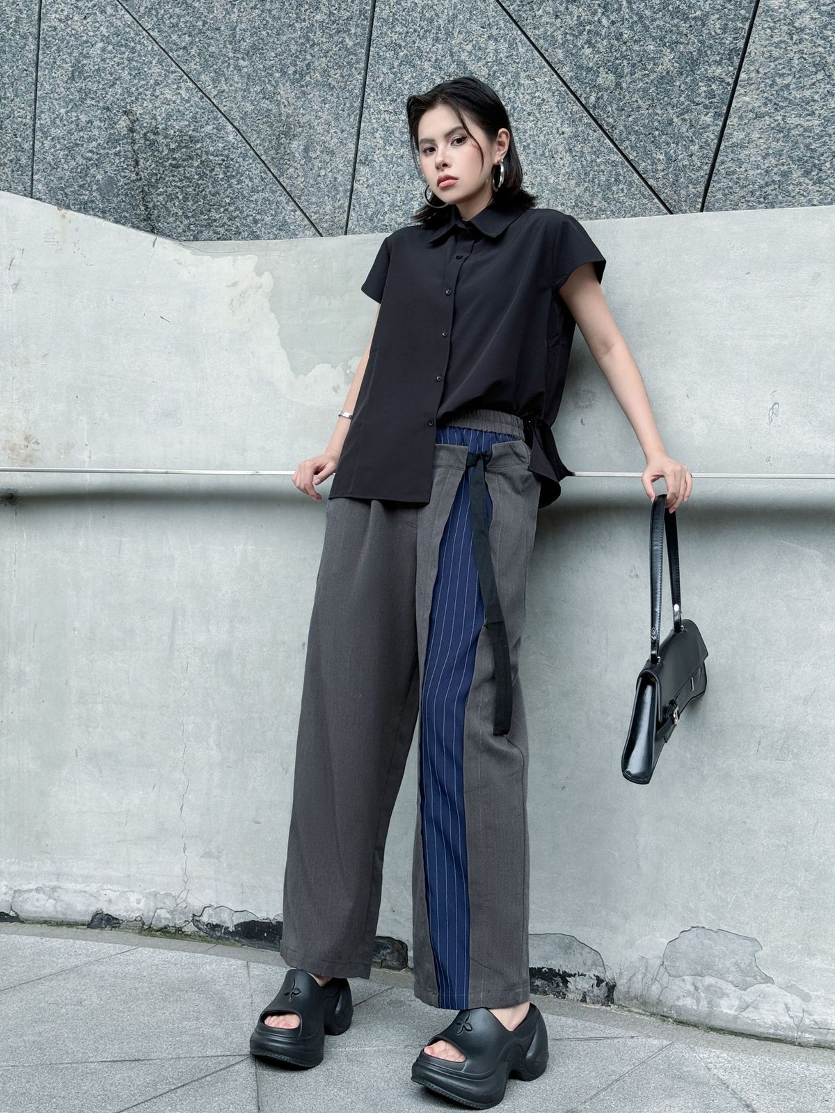 Scarf tie blouse and denim pants series 