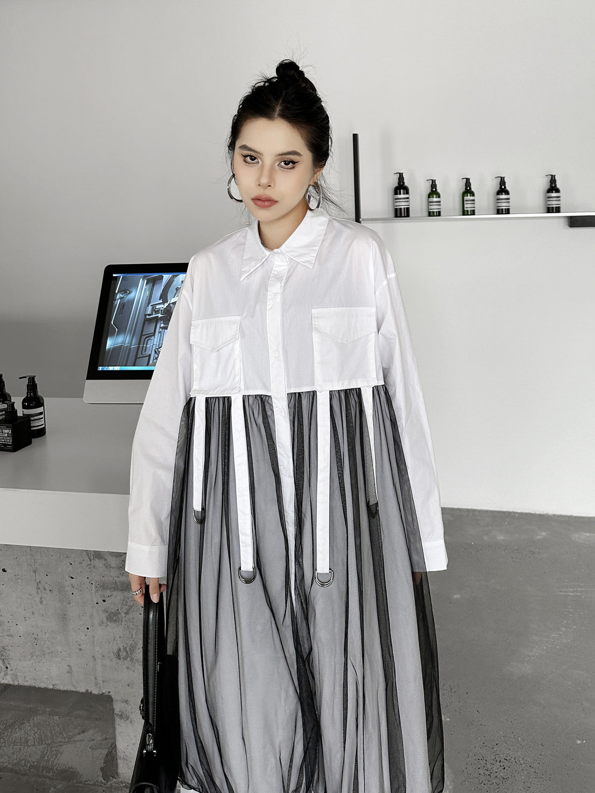 Scarf tie blouse and denim pants series 