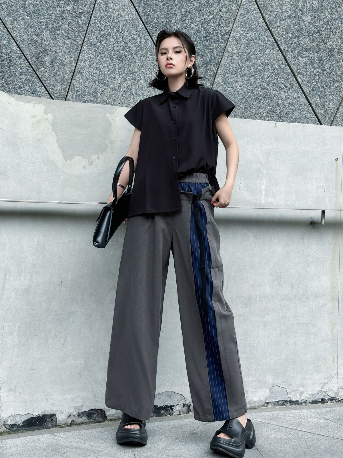 Scarf tie blouse and denim pants series 